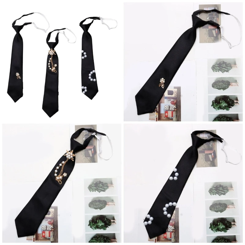 

Fashion Necktie for Woman Business Meetings Black Necktie Clip Closure Neckwear