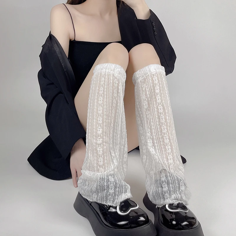 

Lace Print Flared Leg Warmers Sexy Mesh Stockings Lolita Floral Striped Leg Warmers Women Gothic Calf Socks Thin Over Knee Socks