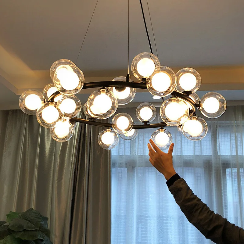 Magic Bean-Lustre Pendurado Nordic com Bola de Vidro Multi-Cabeça, Luzes Decorativas LED, Luminárias Douradas, Quarto e Sala de Estar