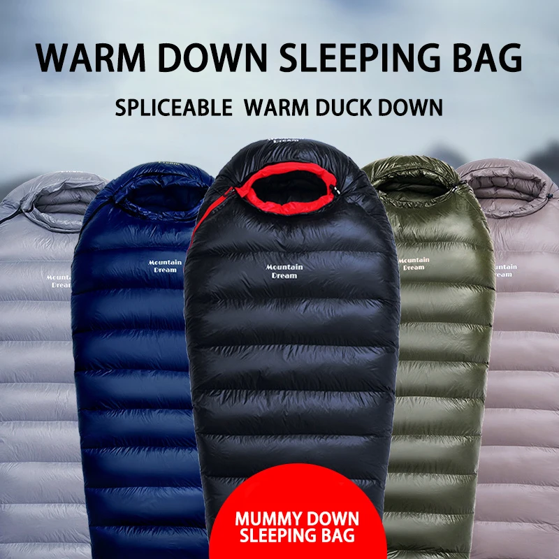 

Mountain Dream Outdoor Camping Sleeping Bag Very Warm Down Filled Adult Mummy Style Sleep Bag 4 Seasons Camping Travel Sleeping