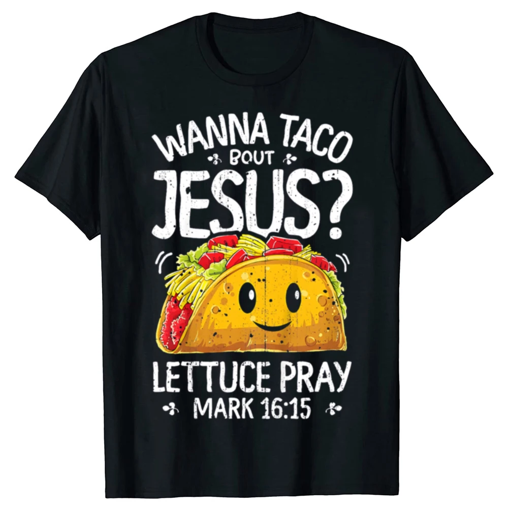 Wanna Taco Jesus Christian T-Shirts aus 100 % Baumwolle für Herren, modisches bedrucktes T-Shirt, locker, übergroß, Streetwear, Hip-Hop, Unisex-T-Shirt