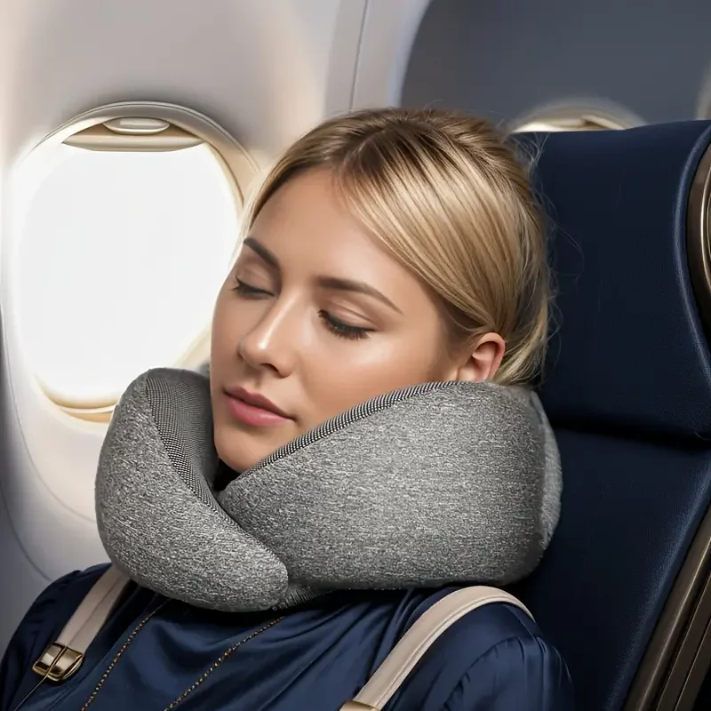 U-Shaped Travel Pillow, Snail Style, Portable with Adjustable Neck Support, Machine Washable, Knit Polypropylene Cover