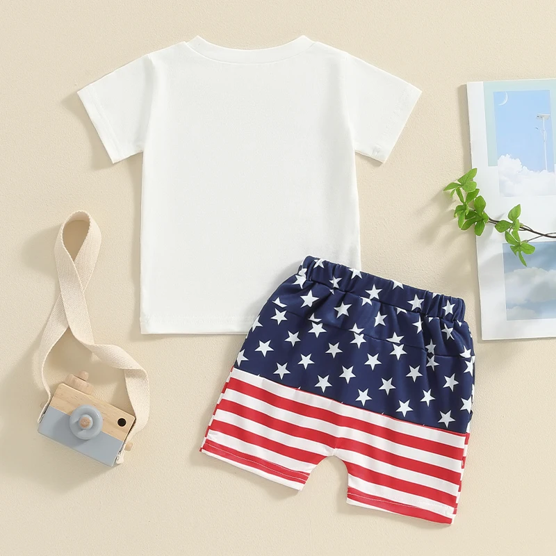 

2Pcs Toddler Baby Boy Summer Clothes Short Sleeve American Dude T-Shirt Tops The Stars And Stripes Shorts Set Infant 4th Of