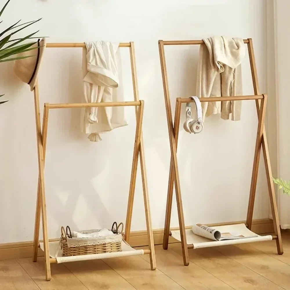 Floor Folding Clothes Hanger Bamboo Multifunctional Clothes Towel Racks Hallway Shoes Moistureproof Organizer Hanger Furniture clothes rack