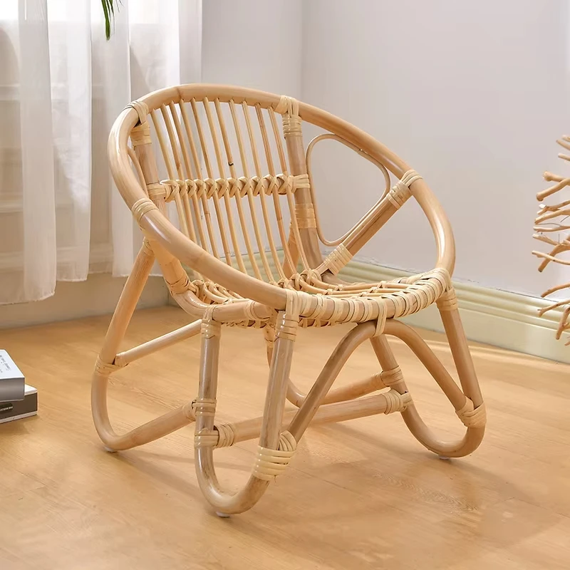 INS Children's Rattan Chair, Indonesian Plant Fiber Seat, Photography Studio Baby Chair, Handwoven Round Stool, Bohemian Style