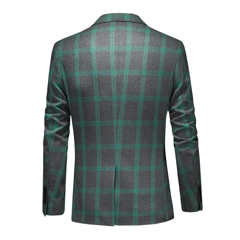 Slim Fit Men's Casual Suit Handsome Fashion Plaid Blazer Polyester Business Wedding Male Attire