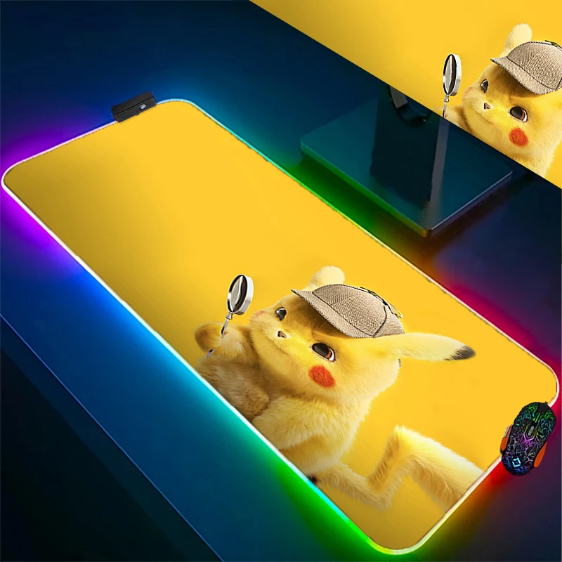 Offices Anti-skid Pokemon Pikachu RGB Gaming Mouse Pad Laptop Desk Mat Luminous Office Accessories Game Mats Computer Mousepad office accessories the force awakens gaming mouse pad cool laptop desk mat mousepad anti skid computer offices thicker game mats