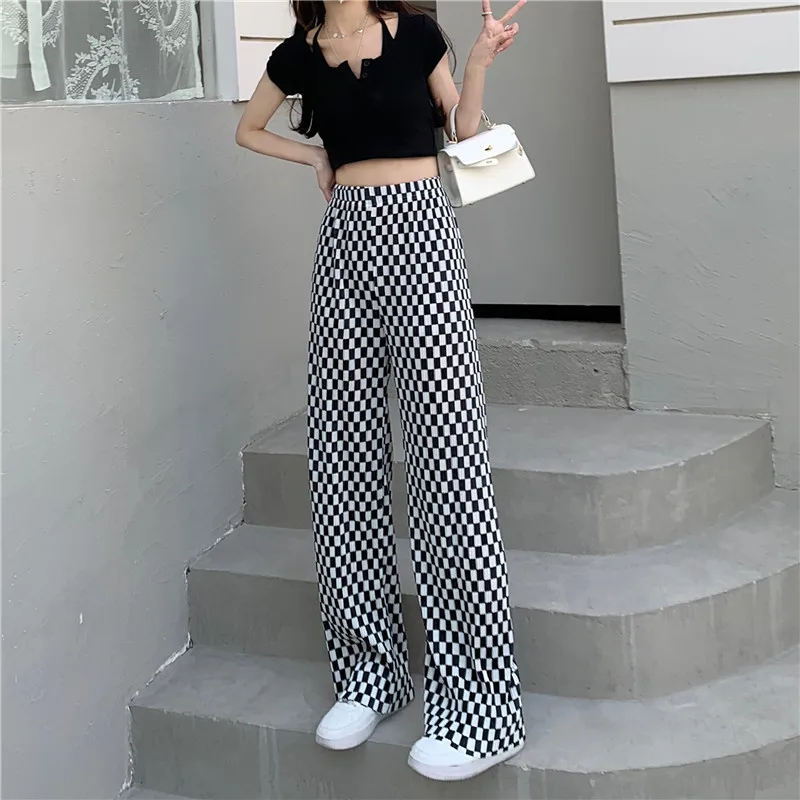 Spring 2022 New Ins Ink Dyed Wide-leg Pants Women Fashion Slim Fit Loose Straight Trousers Female Elastic High Waisted Pants bell bottom jeans Pants & Capris