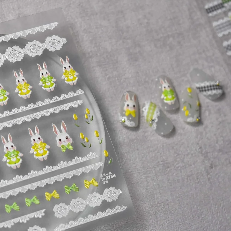 

Embossed Nail Stickers Popular Japanese Cute Nail Stickers Plaid Bunny Nail Ornament