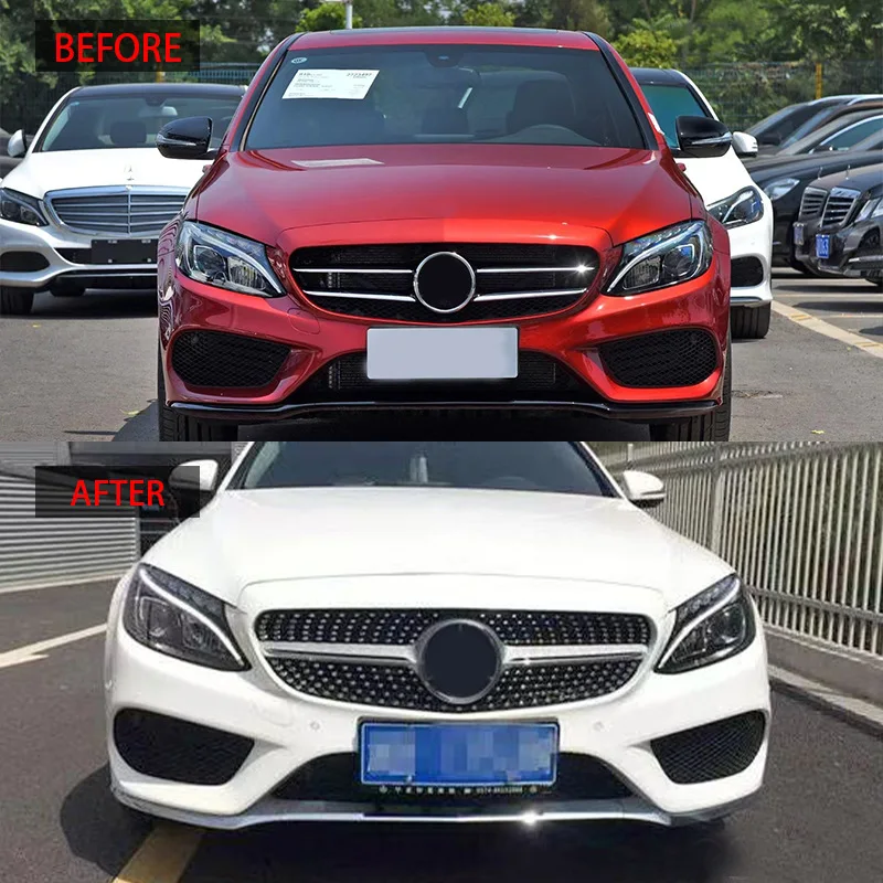 

Glossy Black Radiator Grilles For 2015-2018 Mercedes Benz C W205 Racing Grilles Bumpers Body Kit Hood Gloss Black Car Accessorie