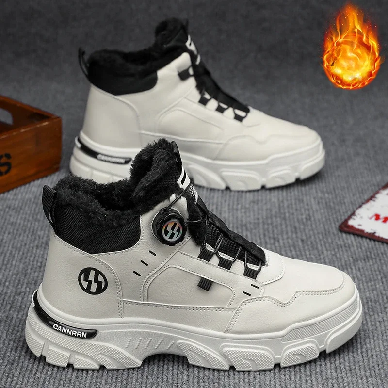 Casual Sneakers Autumn Men's Breathable Workwear Shoes Trendy Thick Soled Anti Slip White Skateboard Ankle Boots