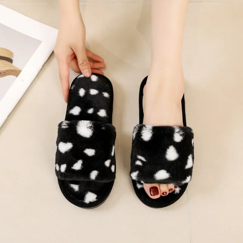 Fairy style leopard print fluffy slippers for women's outdoor wear in spring 2025, new plush and lazy one line cotton mop 3