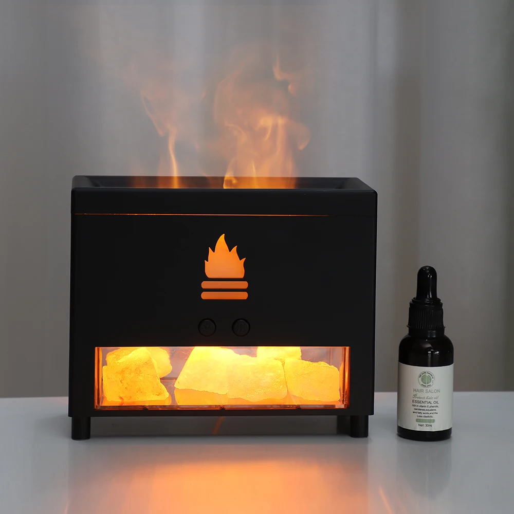 Simulate Flame Fireplace Humidifier Ultrasonic Aroma Diffuser With Salt
