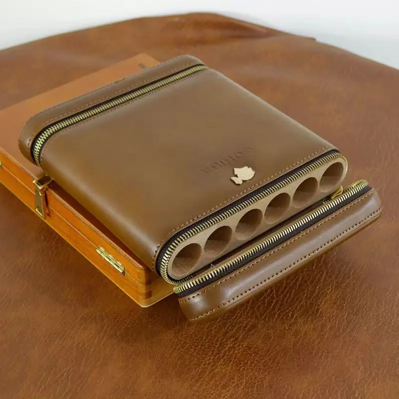 

Cigar Leather Case Lining Cedar Wood Portable Cigar Humidor 6 PCs Mini Cigar Case Cigar Travel Humidor Smoking Accessories