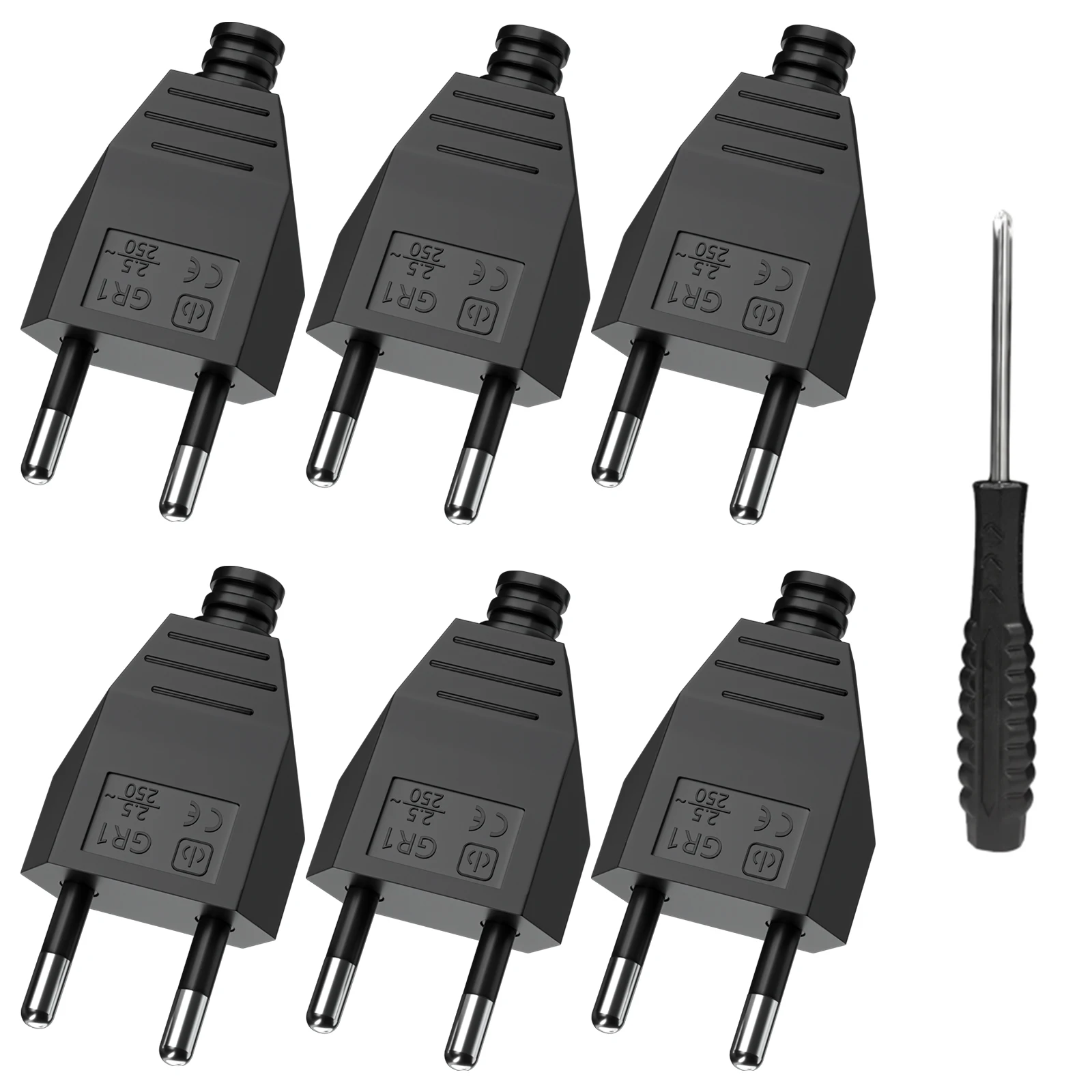 6 PC EU ยุโรป 2 ขาปลั๊ก AC ไฟฟ้าซ็อกเก็ตอะแดปเตอร์ไขควง 110V ~ 250V Rewireable EXTENSION สายไฟเชื่อมต่อ 1