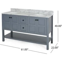 61" Bathroom Vanity with Two Sinks Double Bathroom Vanity with Marble Top, 4 Doors, 2 Drawers, for Bathroom，No Mirror (Grey) 2