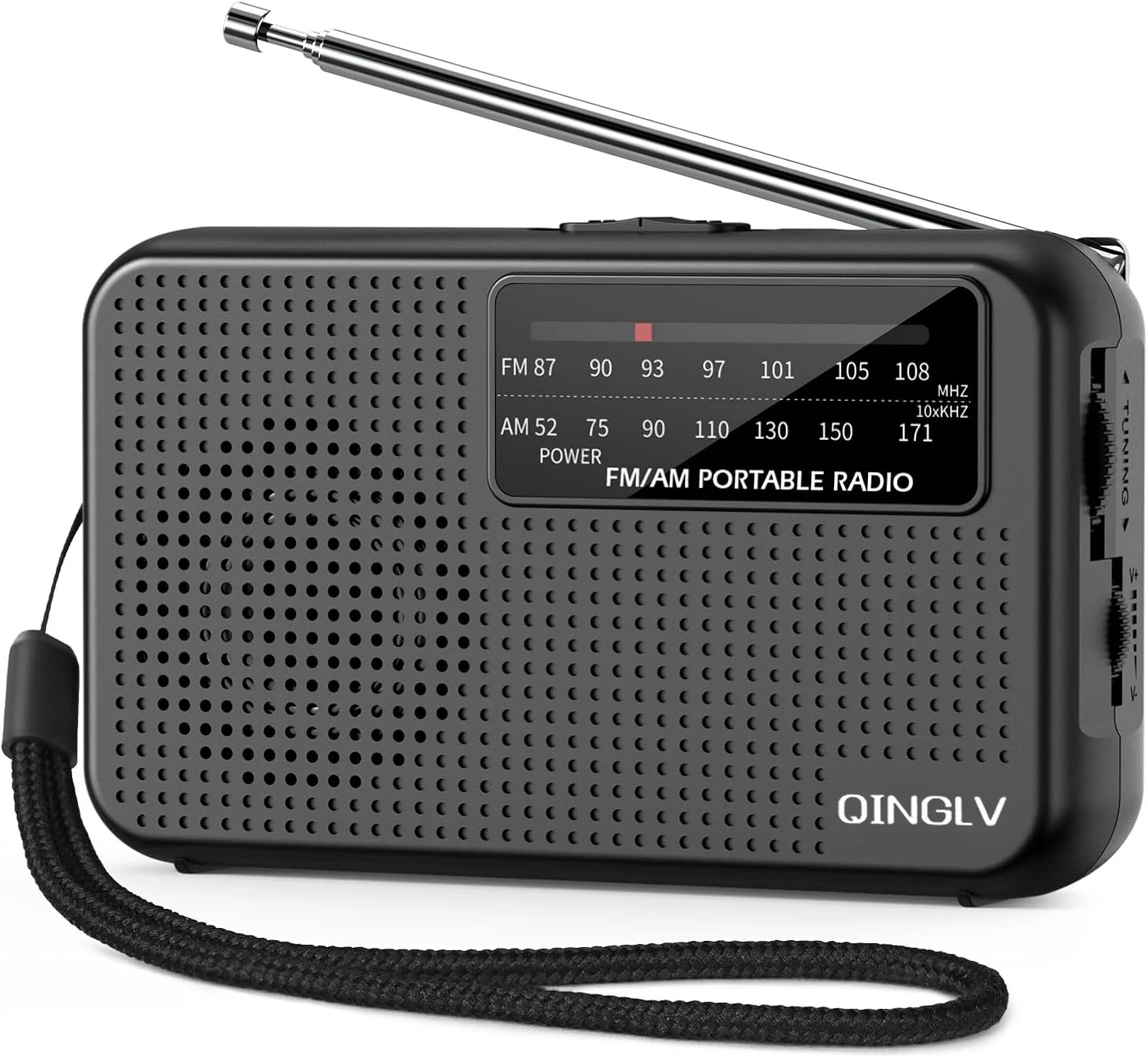 휴대용 AM FM 라디오 플레이어, 배터리 구동, 텔레스코픽 안테나 수신, 헤드폰 잭 포함, 실내외 및 비상용