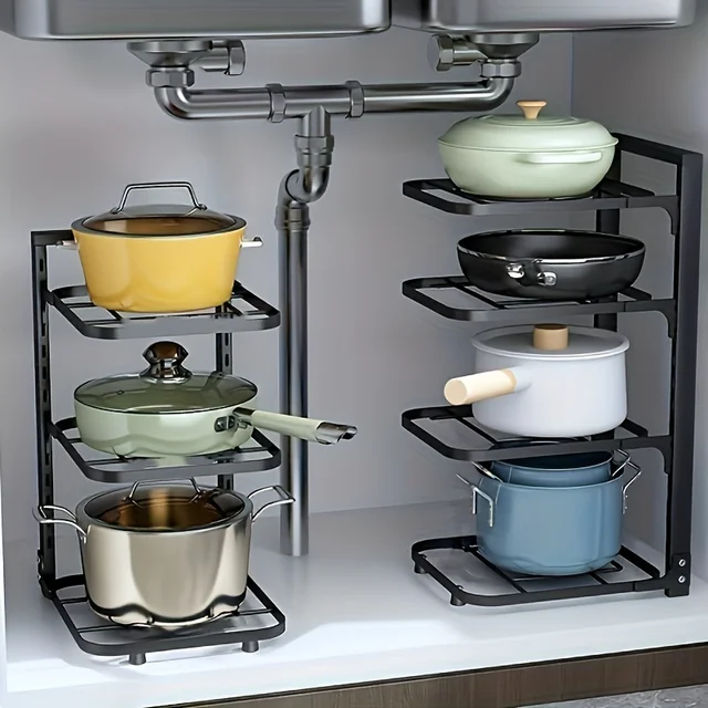 Adjustable Pot Rack Organizer, Kitchen Stainless Steel Pot Storage Rack ,Multi-Layer Household Pot and Pan Organzier for Kitchen 2