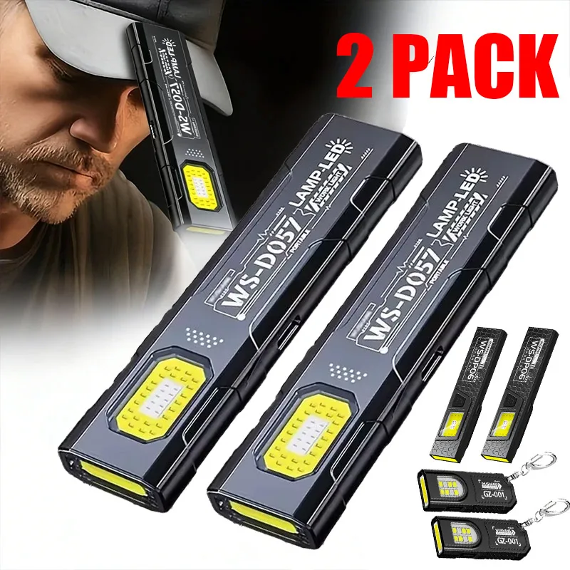 مصباح يدوي LED قوي قابل لإعادة الشحن عبر USB، كشاف محمول صغير، فانوس جيب، إضاءة طوارئ للتخييم والعمل في الهواء الطلق مع مغناطيس — صورة 1