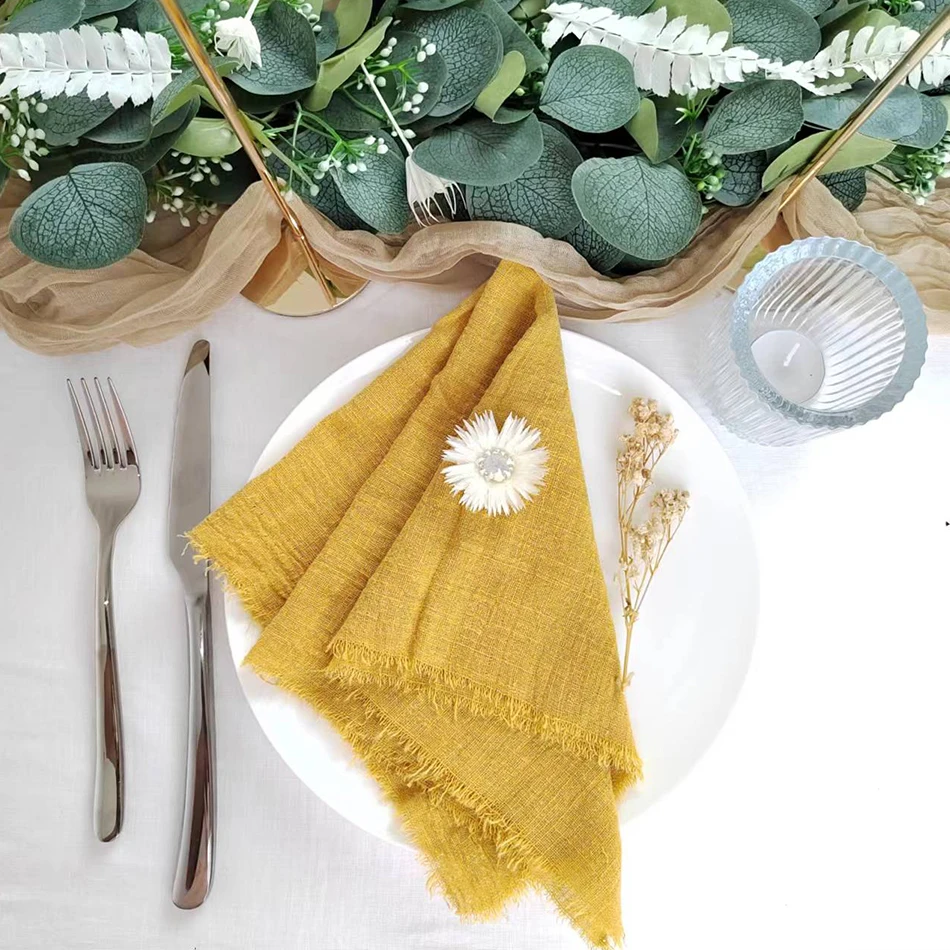 Mustard Yellow Cotton Napkins Frayed Linen Napkins Cloth -  in 2023