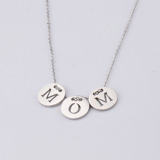 Stainless Steel Mother's Day Choker Necklace Silver Color Link Cable Chain Pendant Necklace Women Jewelry Round Message Mom