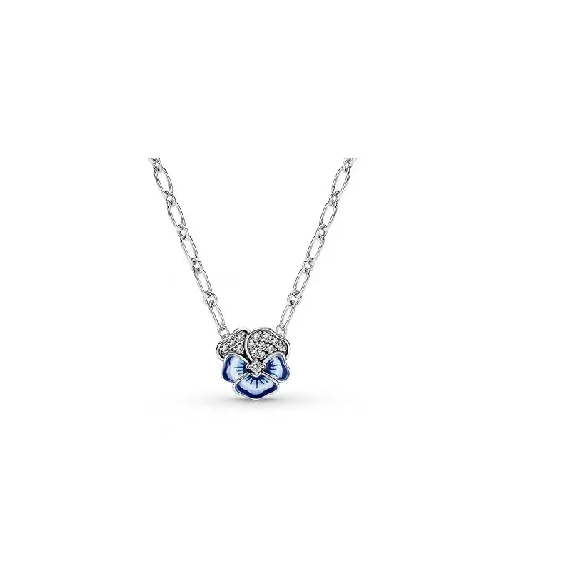 

pan S925 Sterling Silver New Necklace NEW blue pansy Pendant Necklace couple's best friend birthday gift
