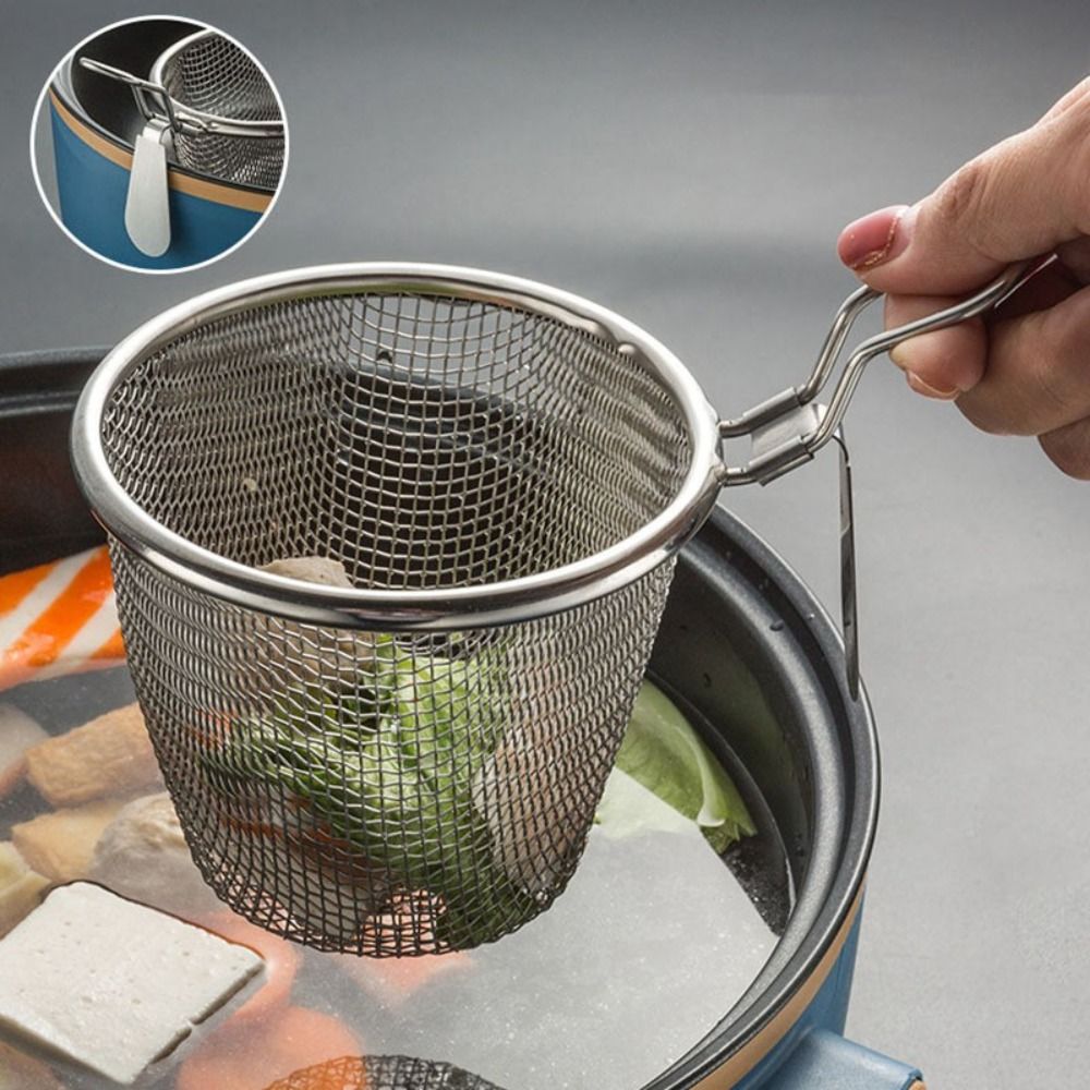 Stainless Steel Fine Wire Mesh Food Colander Strainer Hot Frying Pan Filter Basket Sieve Dryer for Noodle Vegetable Dumplings
