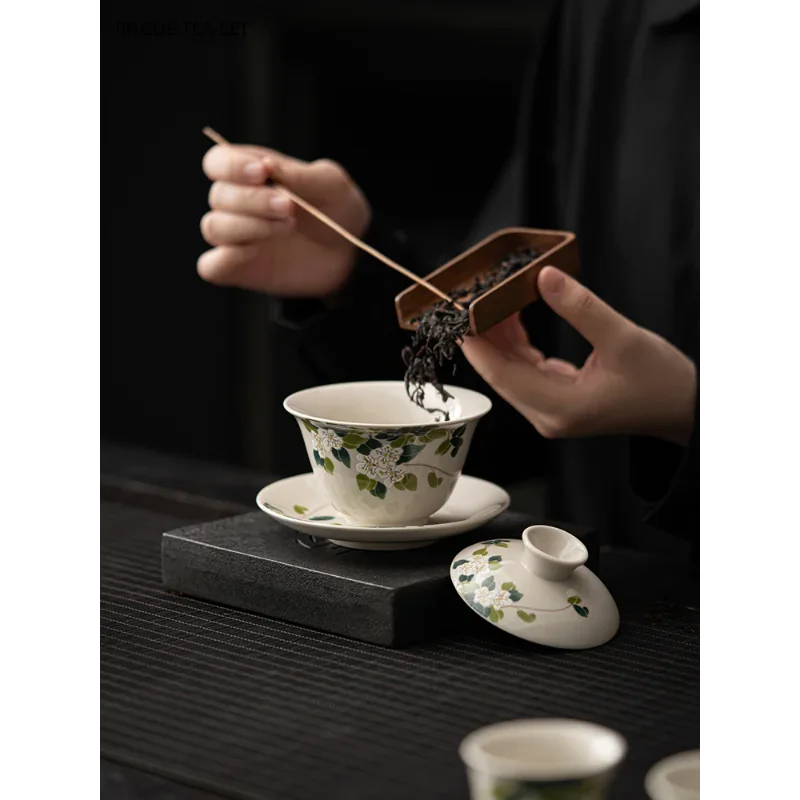 1PCS 140ml Exquisite Ceramic Teacup with Lid Handmade Beauty Gaiwan Home Master Cup Tea Infuser Traditional Tea Accessories