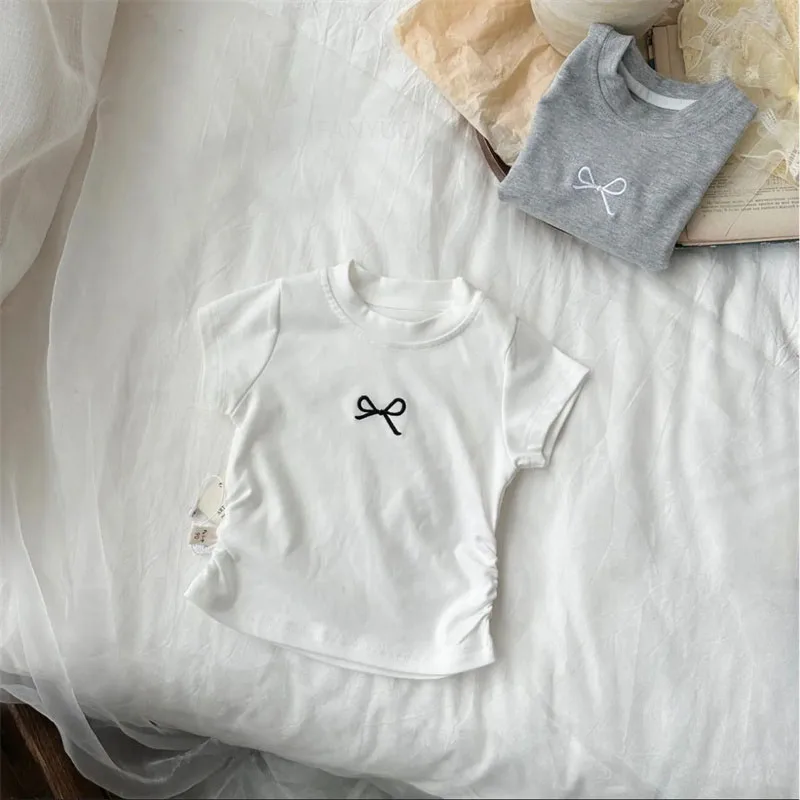 Korean Bowknot T-Shirt for Kids - Casual Cotton Short Sleeve Top 0-12 Years