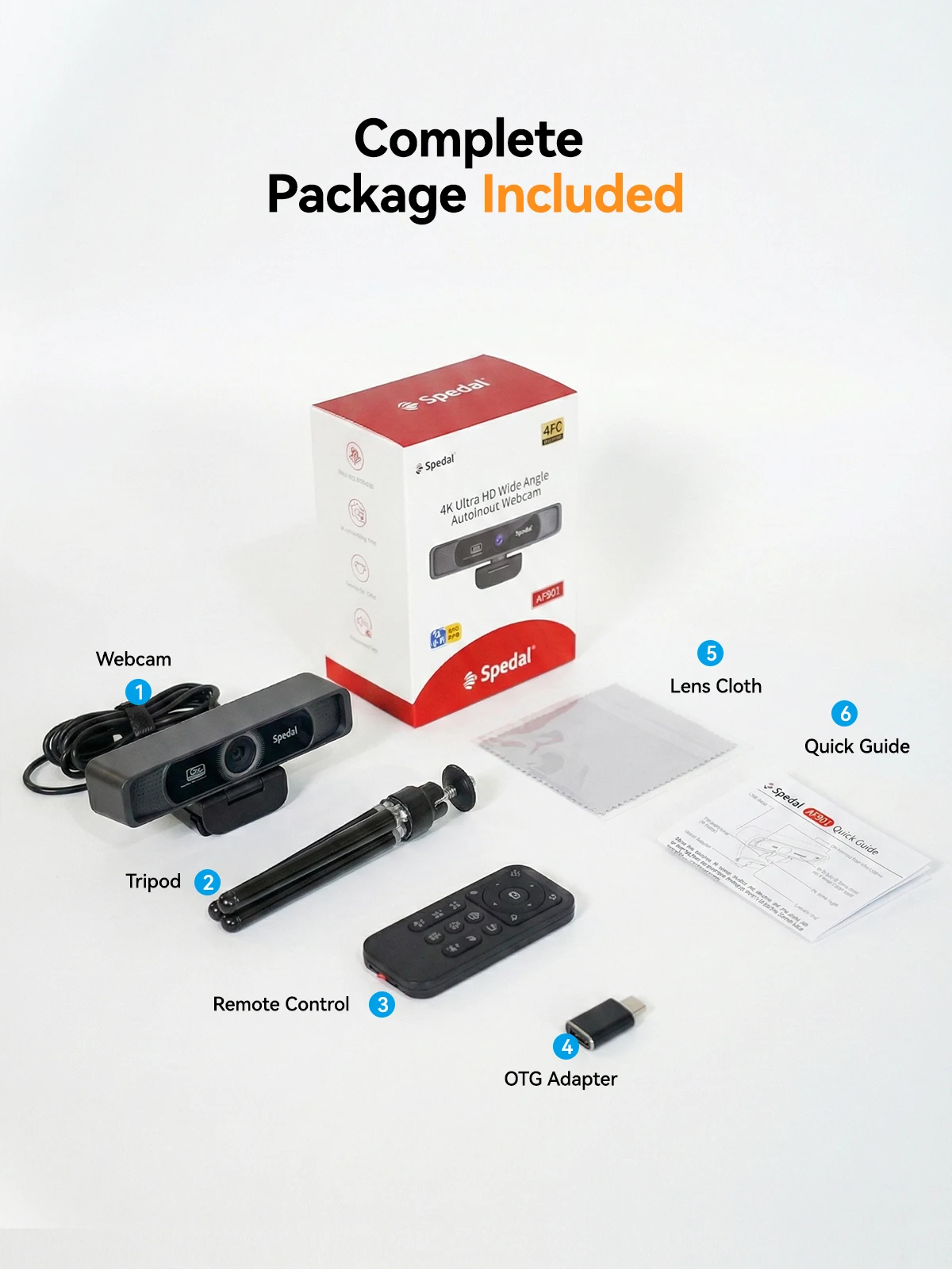 Spedal 931 HD 4K 30Fps 120 Wide Angle Webcam Wtih Microphone Remote Control Streaming PC Conferencin Windows Mac Linux