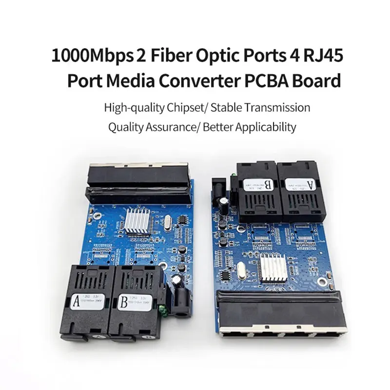 

Гигабитная подставка для метро из волоконной оптики, 5 штук, 20 км, 2 пластины PCBA 4RJ45, коннектор SC, Ethernet, способ прерывания волокна