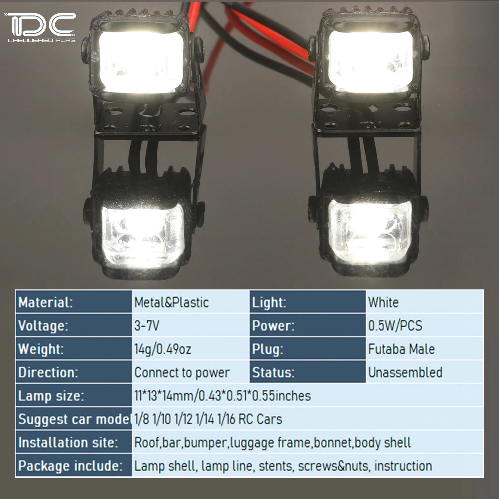 RC Car Light Kits Sidelight with Mount Holder LED Lamp Spotlight Set 1/10 1/12 Truck Rock Crawler Off-road