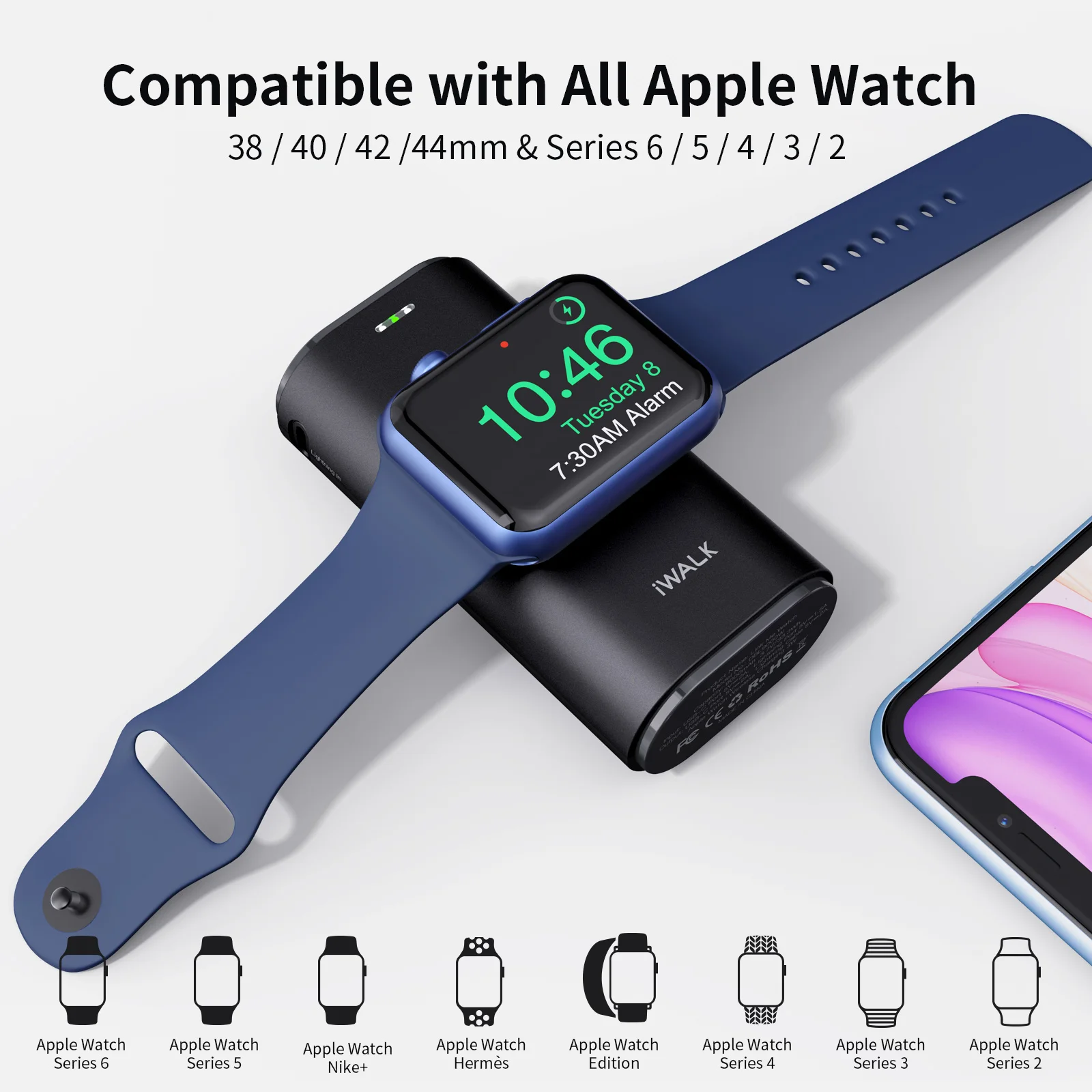 

iWALK Portable Apple Watch Charger, 9000mAh Power Bank with Built in Cable, Apple Watch and Phone Charger, Compatible with Apple