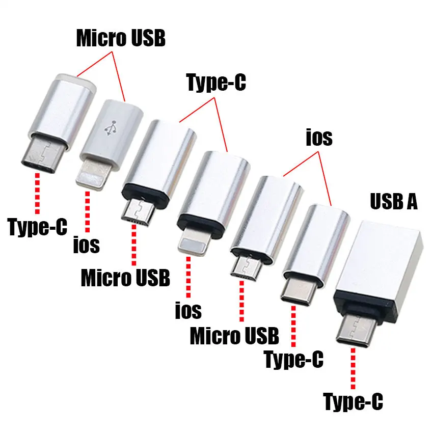 Universal Micro USB Type-C to Lightning Charging Adapter Plug