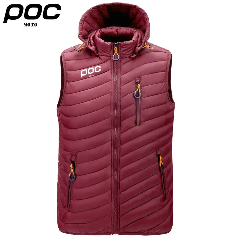 Cycling Jacket Clothes Men Sleeveless Down Vests Hooded Moto POC Cycling Winter Casual Pockets Waistcoat Windproof