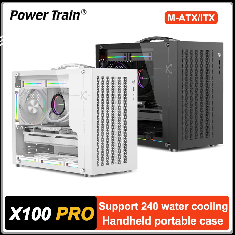 파워 트레인 X-GAMERX X100 Pro MATX 케이스 타입-C 미니 휴대용..