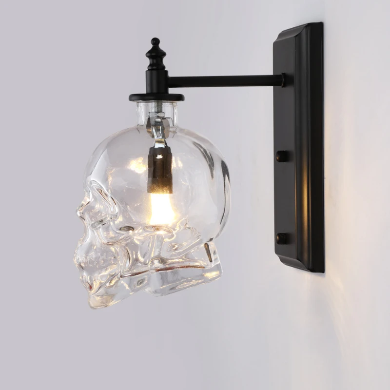Wall Light Skull Bones Retro Loft Sconces Clear Glass Bottle For Dinning Room Bar Industrial Home Decor