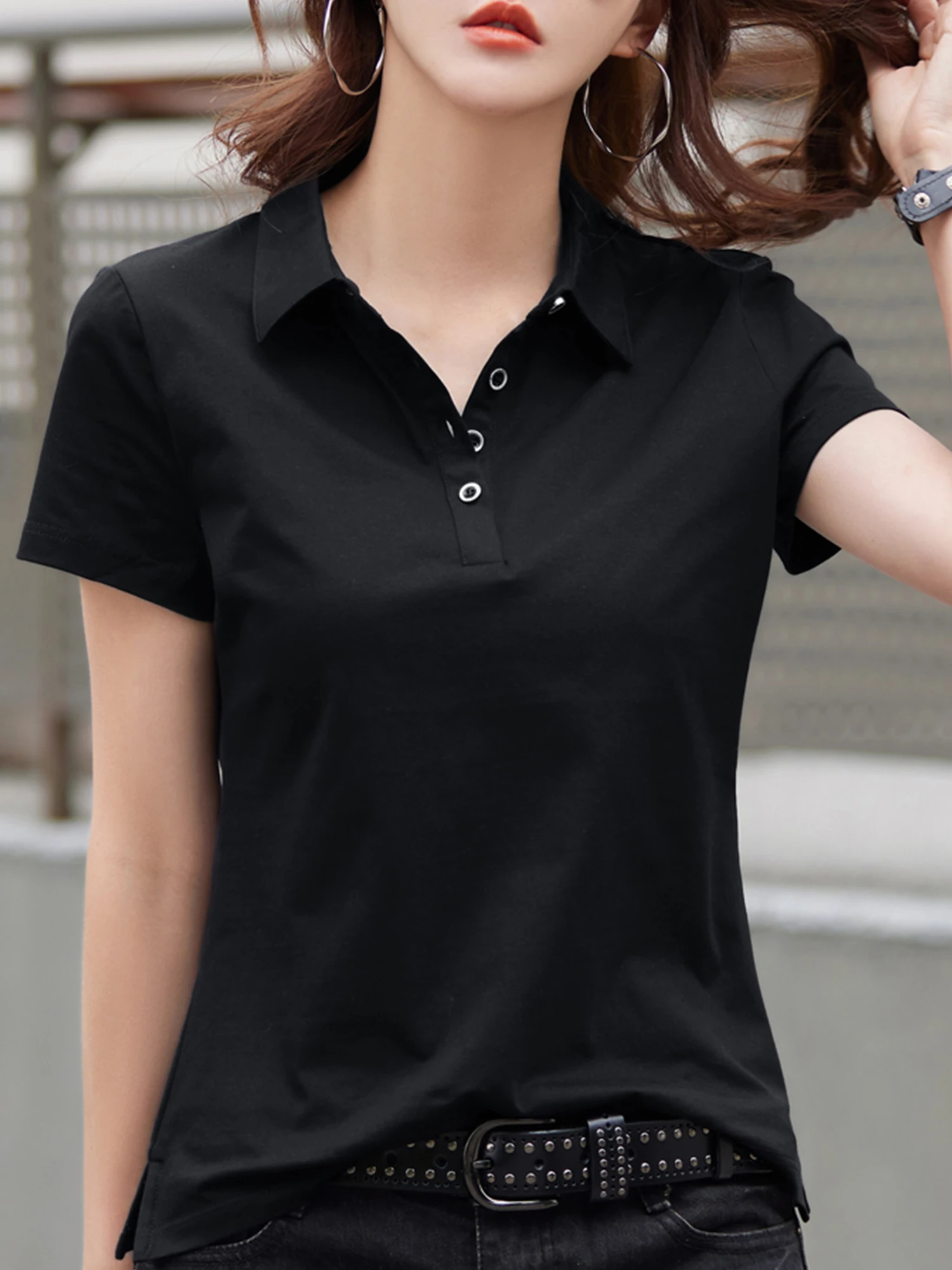 Women's solid color POLO shirt Sb4719cc9c7a244d2b11608db86f5d012w