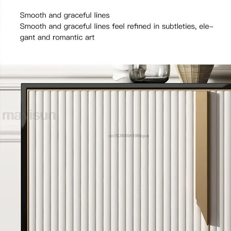 American Style Hallway Decoration Glossy Cabinet With 3 Doors Modern Sideboard Light Luxury Home Storage Sideboard Buffet White