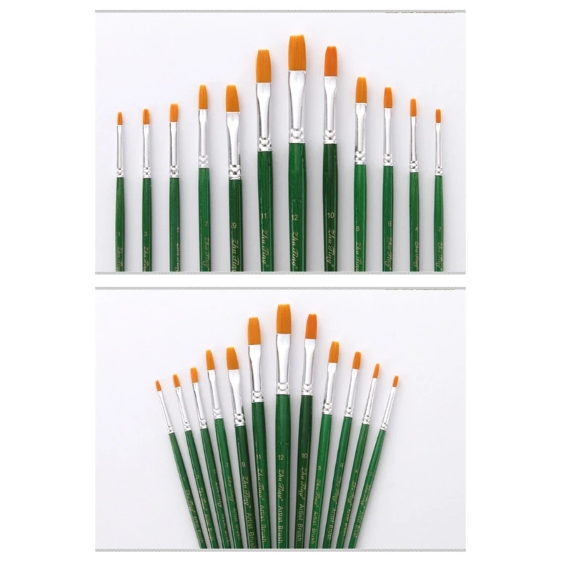 12PCS Professional Artist Paintbrush Flat Tip Pointed Tip Paint Brush for Beginner Watercolor Gouache Painting DIY Craft