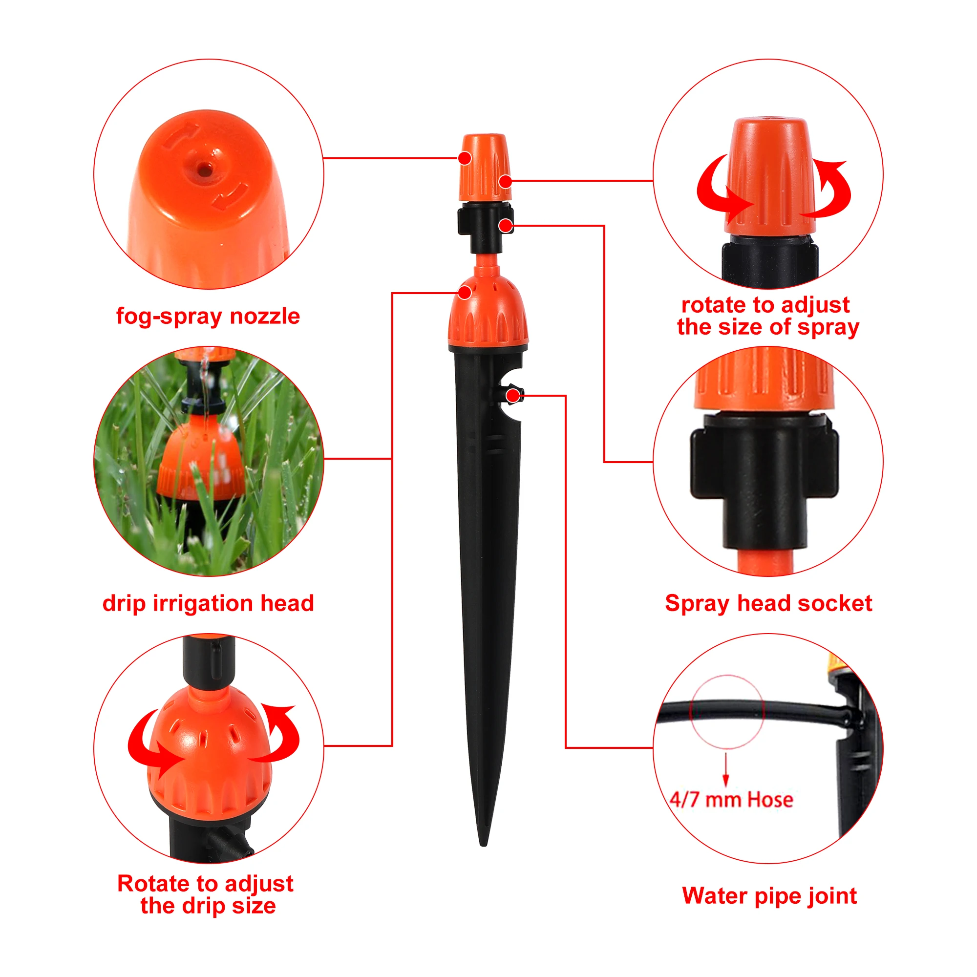 5/10/20Pcs Drip Misting Sprinkler Adjustable Atomized 1/4" Barb Nozzle Garden Greenhouse Flowerbed Bonsai Lawn Water Irrigation