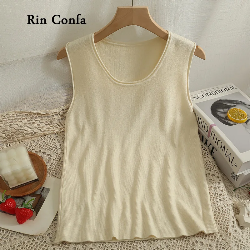 

Rin Confa Women Summer Fashion Pure Colour O-Neck Top Women Loose-Fitting Thin Knitting vest Sleeveless All-Match Pullover Tops