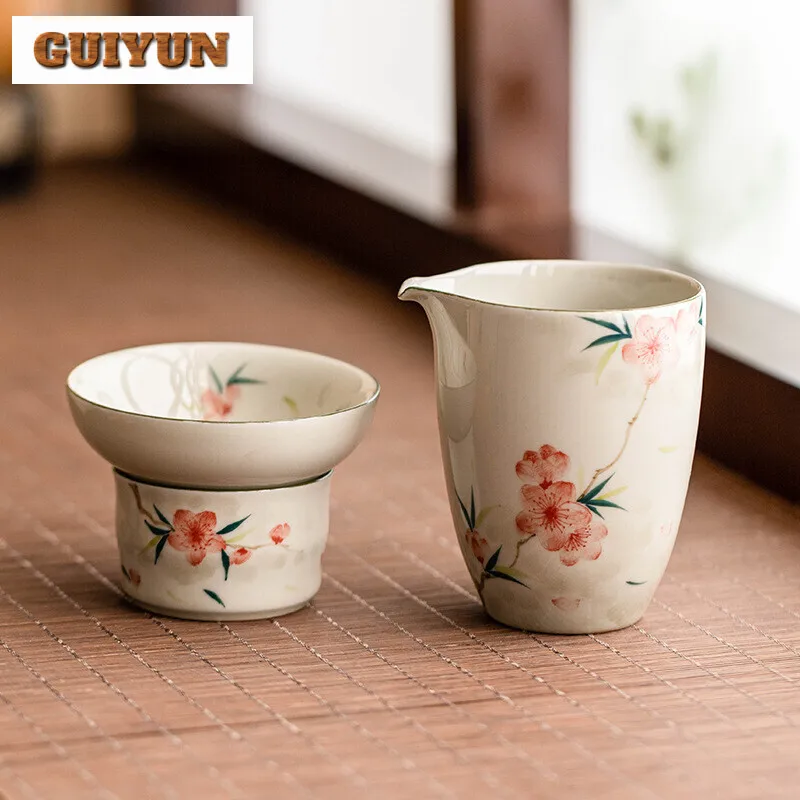 Hand-painted Peach Blossom Tea Leakage Tea Filter Integrated Fair Cup Filter Kung Fu Set Accessories Partition Set