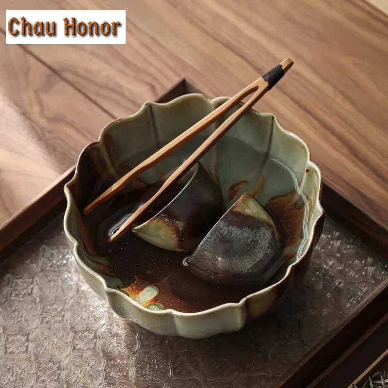1300ml Handmade Wood-burning Ceramic Tea Wash Bowl Retro Coarse Pottery Tea Residue Bucket Jianshui Kung Fu Tea Set Accessories