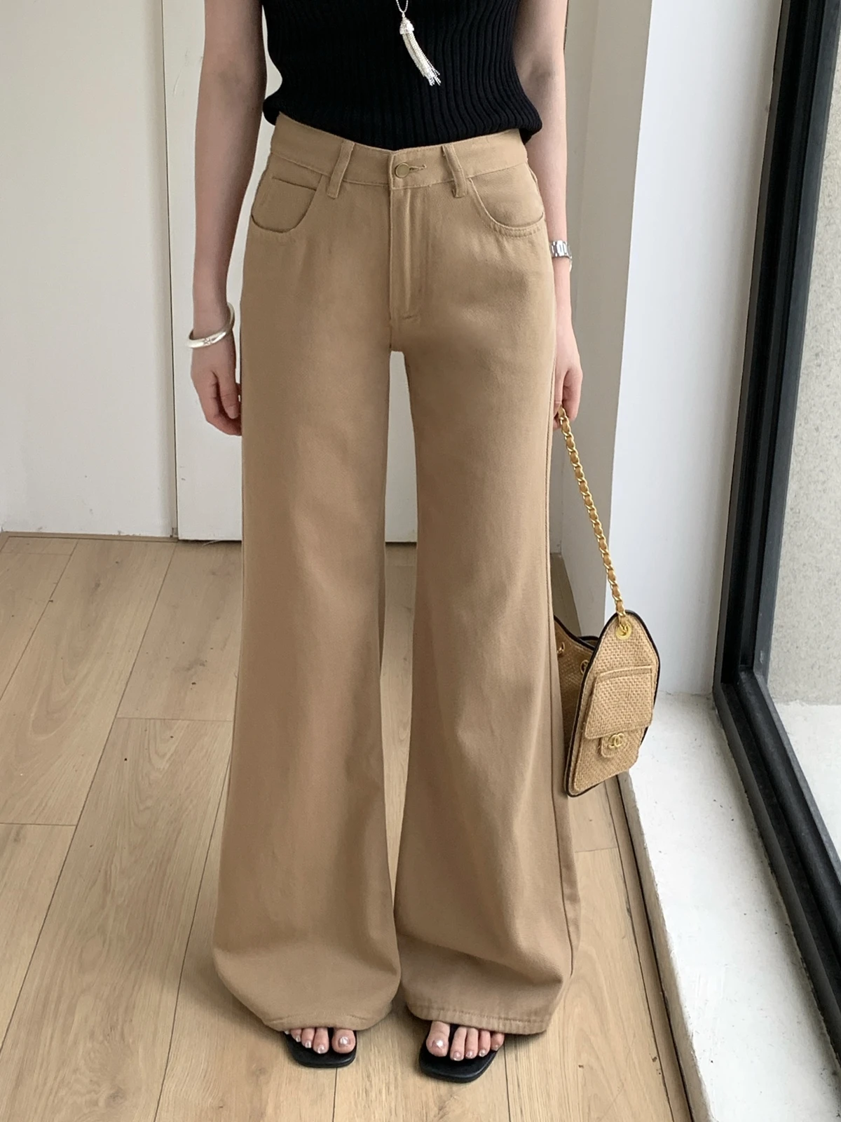 ZHISILAO New Khaki Flare Jeans Women Vintage Casual High Waist Full Length Denim Pants Streetwear Summer 2026 5