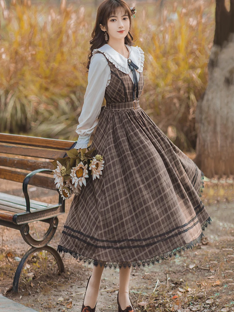 19th Victorian Brown Plaid Day Dress