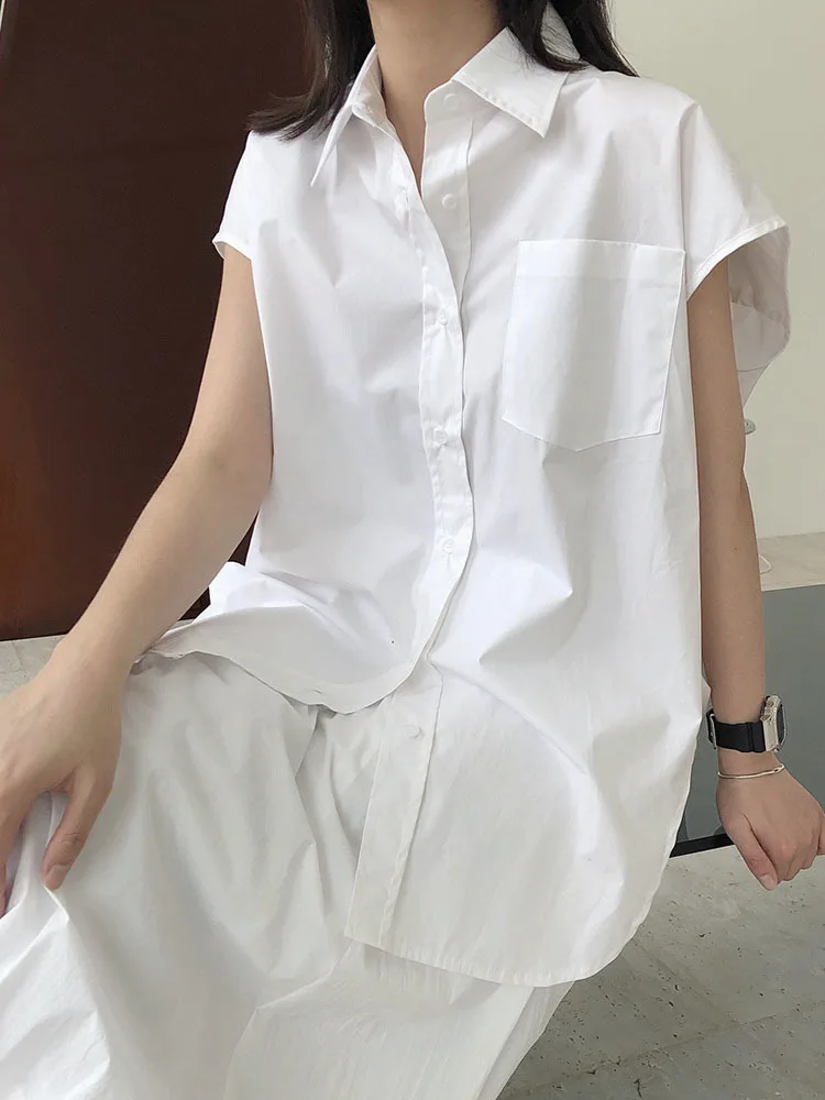 

ZCSMLL Short Sleeves White Shirt For Women 2022 Summer Lapel Loose Casual Single Breasted Top Female Outwear Clothing 2R2179