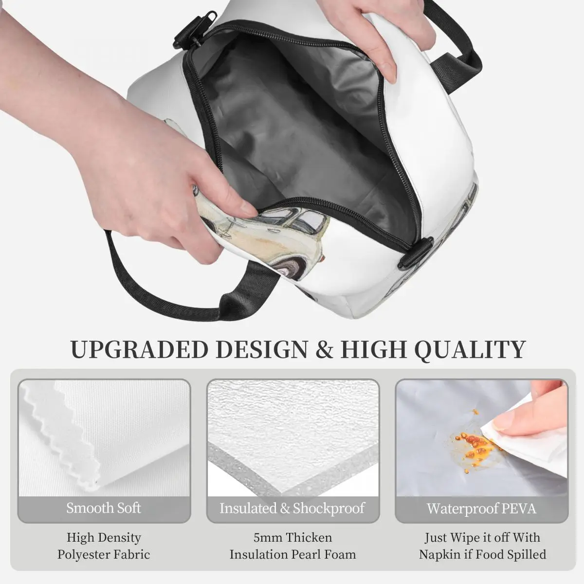 Classic White Mini Cooper In Watercolor Style Lunch Bags Bento Box Resuable Lunch Tote Picnic Bags Thermal Bag for Woman Work