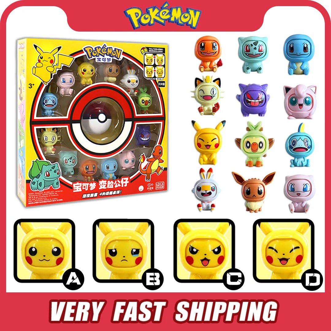 

Genuine Pokemon Figures Pikachu Face Changing Toys Pokemon Anime Action Figure Charmander Bulbasaur Pokeball Figuras