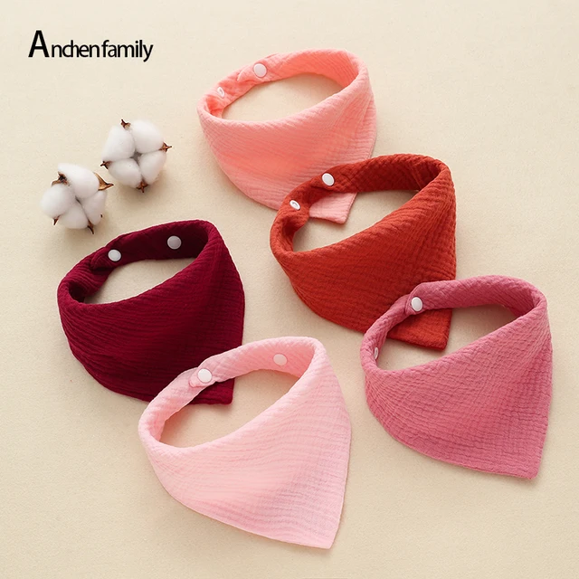 5/Pcs Feeding Drool Bibs Cotton Accessories Newborn Solid Color Snap Button Soft Triangle Towel Baby Bibs Baby Bibs 10